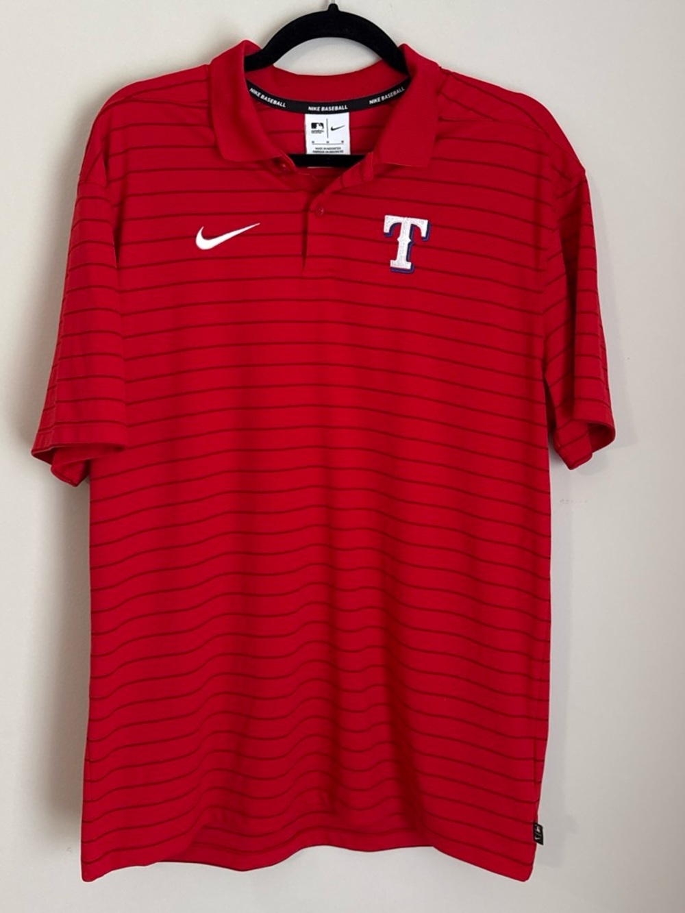 Nike Men’s Red Texas Rangers Polo with White Swoosh